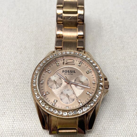 Fossil Riley Multifunction Rose Gold-Tone Stainless Steel Watch Crystal Accents‎ - Picture 1 of 15